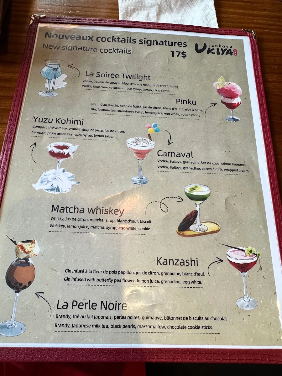 Menu, ukiya izakaya