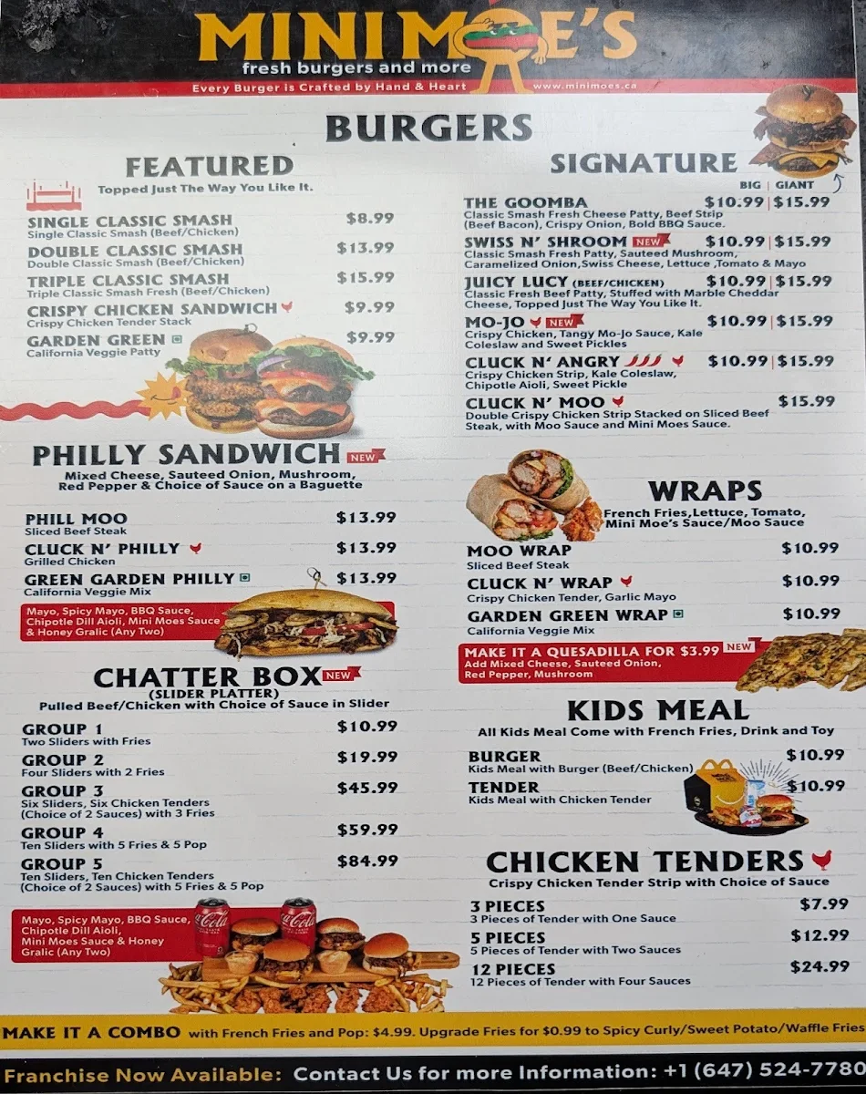 Menu, Mini Moe’s Fresh Smash Burgers, Poutines & Fries