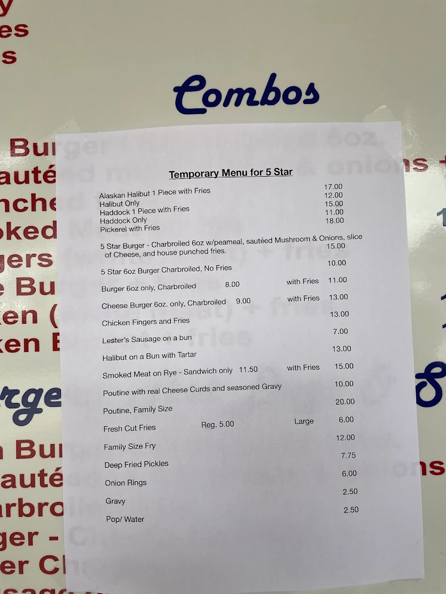 Menu, 5 Star