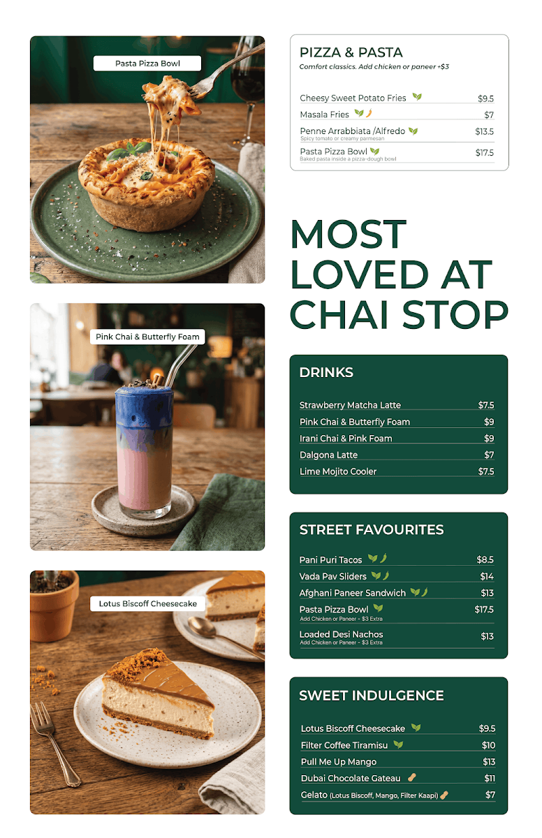 Menu, Chai Stop Mayfield