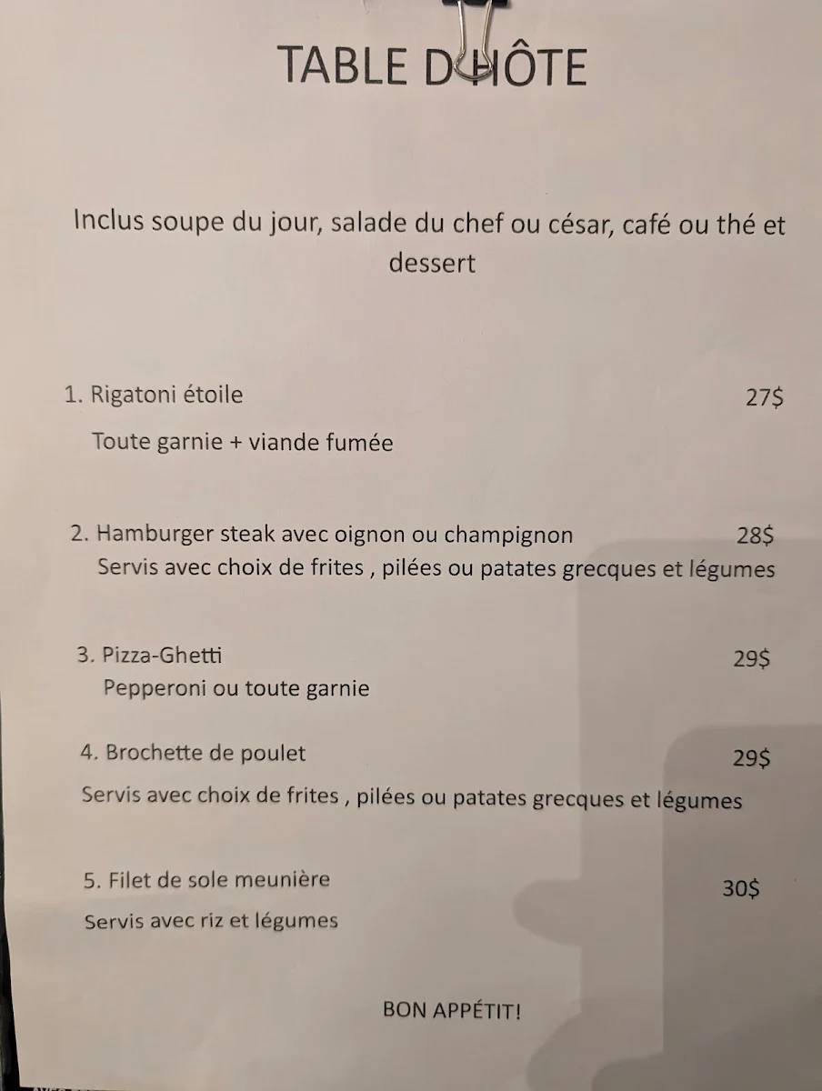 Menu, Restaurant L'Etoile De Mascouche
