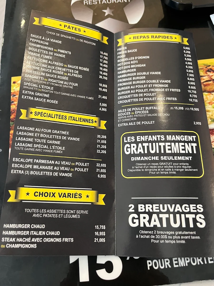 Menu, Restaurant L'Etoile De Mascouche