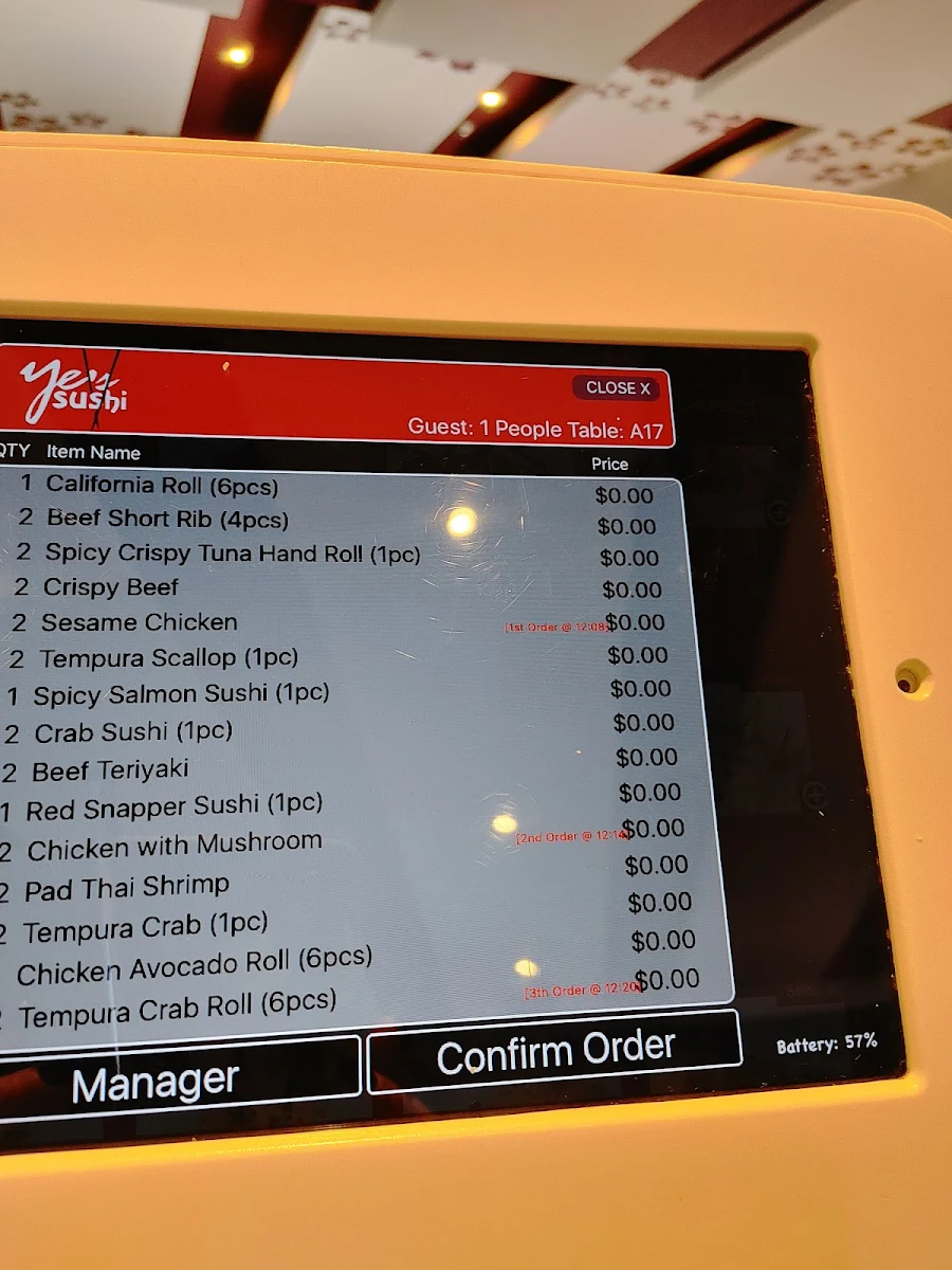 Menu, Ye's Sushi