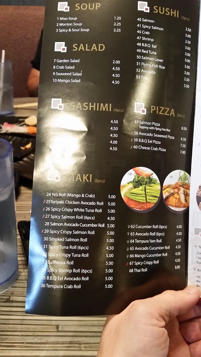 Menu, Ye's Sushi