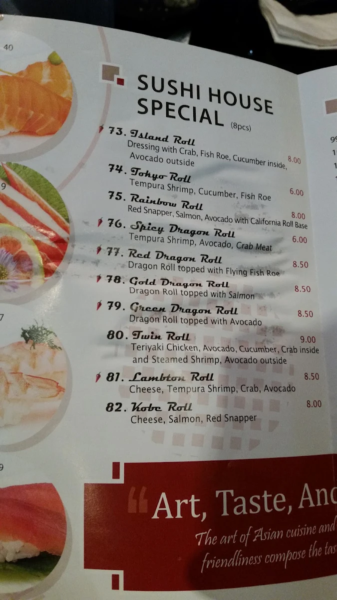 Menu, Ye's Sushi