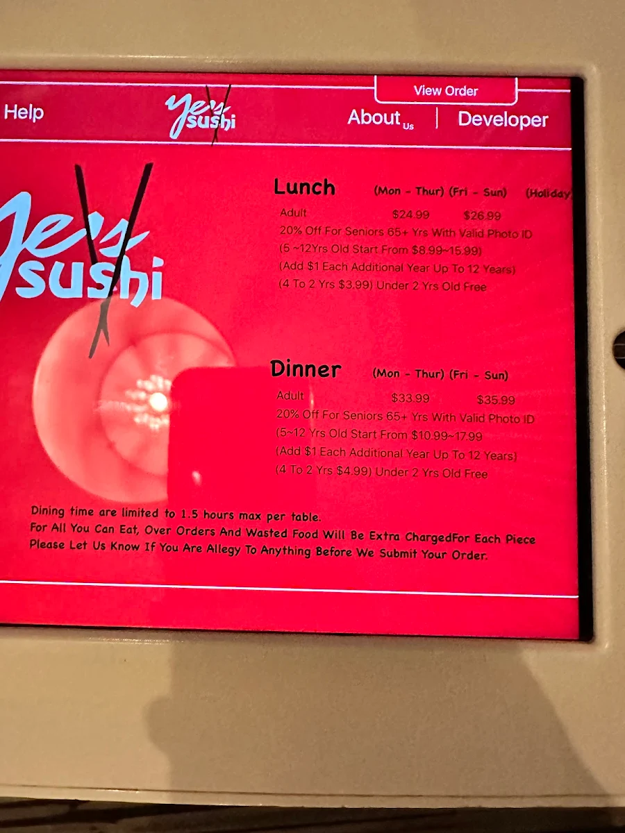 Menu, Ye's Sushi