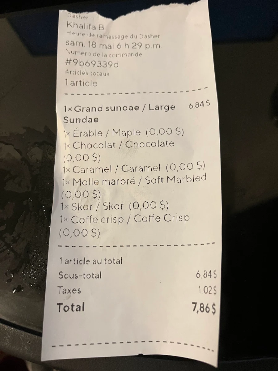 Menu, Bar laitier le Frigo