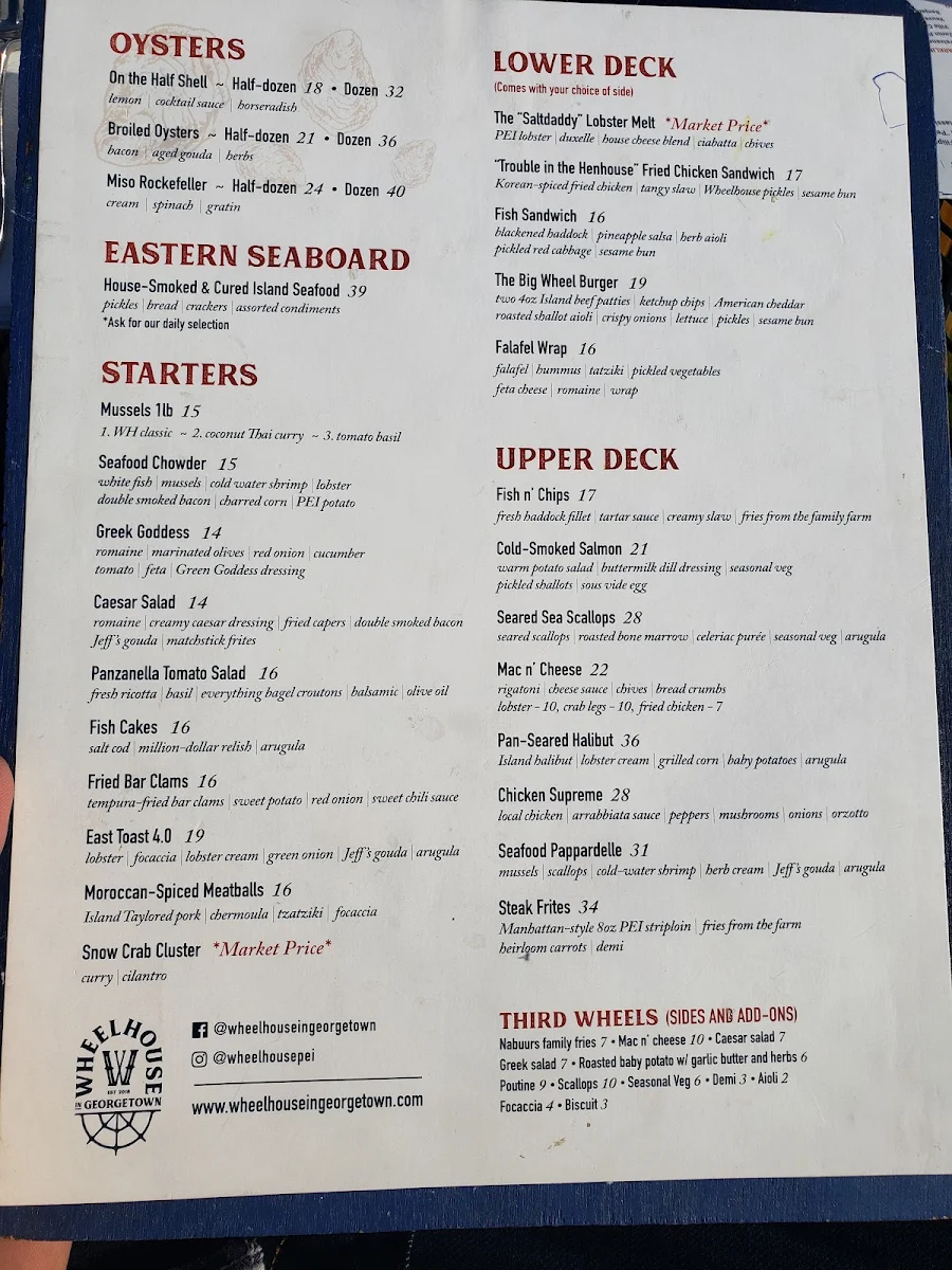 Menu, Wheelhouse In Georgetown