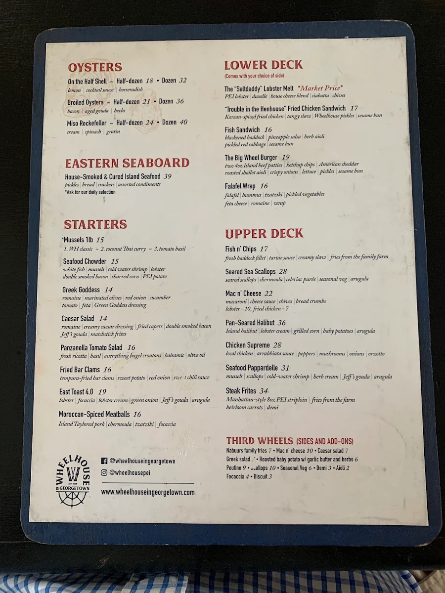 Menu, Wheelhouse In Georgetown