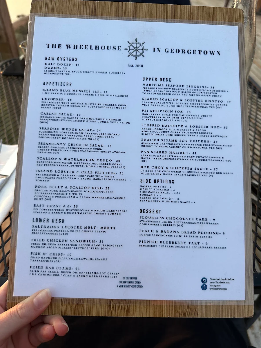 Menu, Wheelhouse In Georgetown