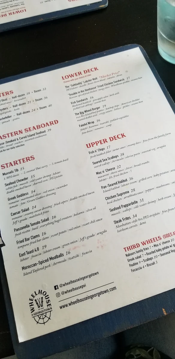 Menu, Wheelhouse In Georgetown