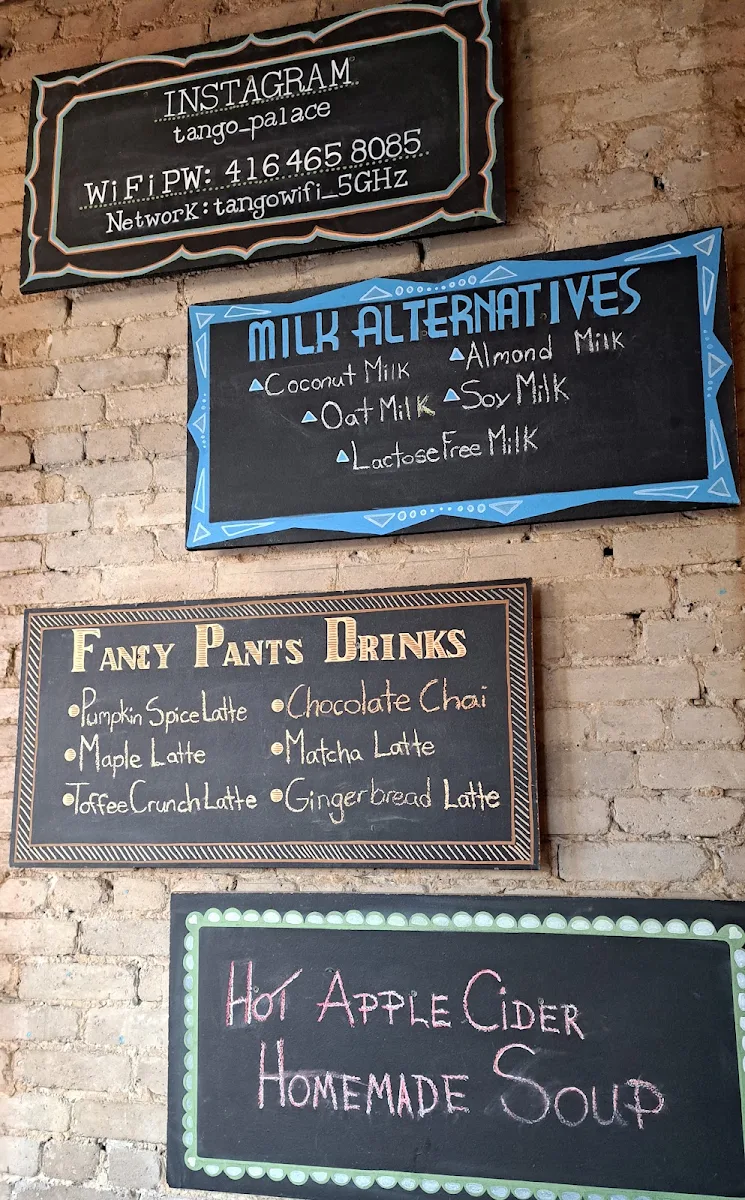 Menu, Tango Palace Coffee Company