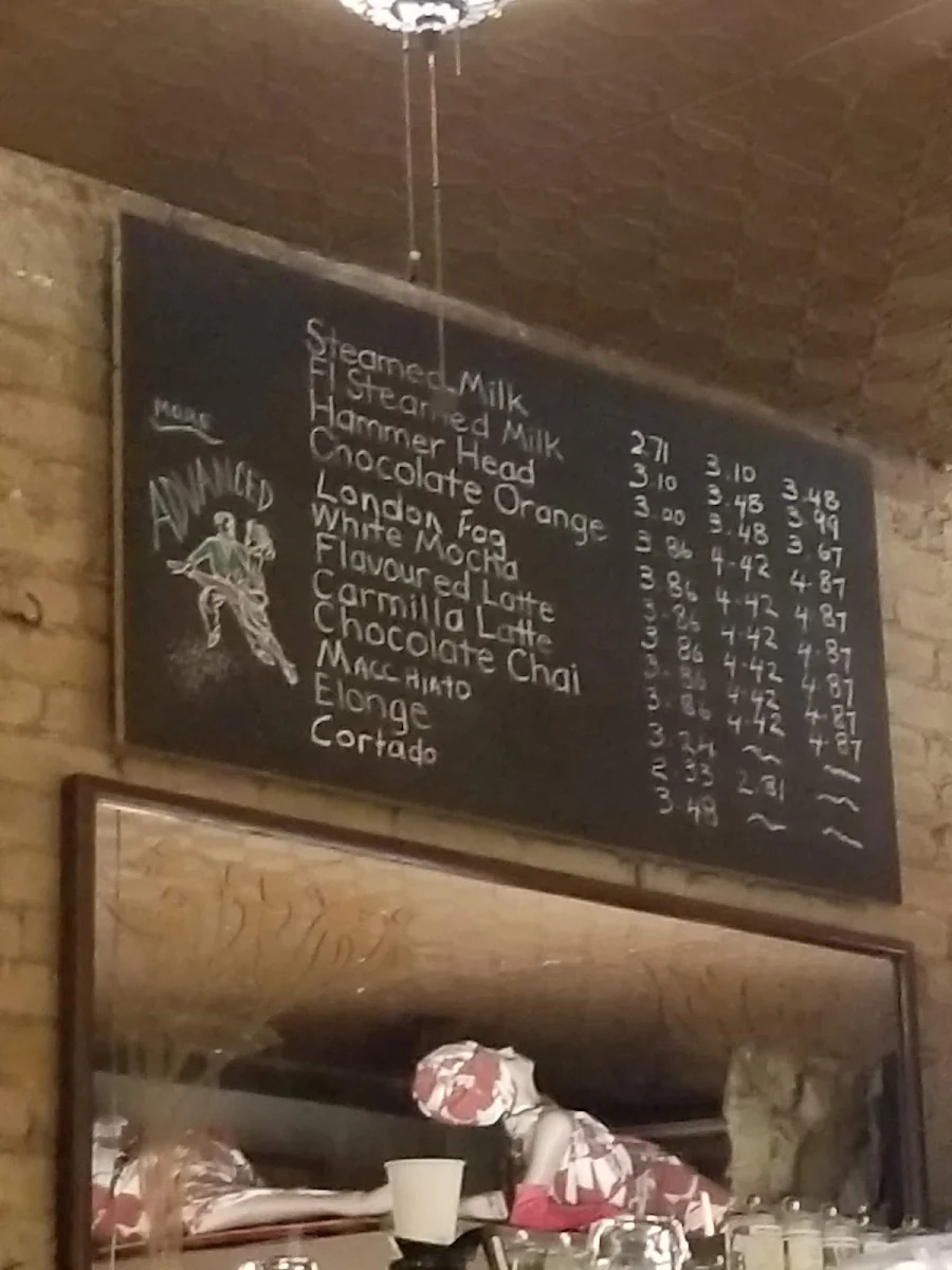 Menu, Tango Palace Coffee Company