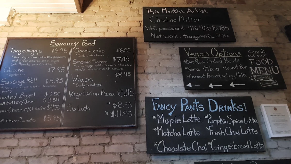 Menu, Tango Palace Coffee Company