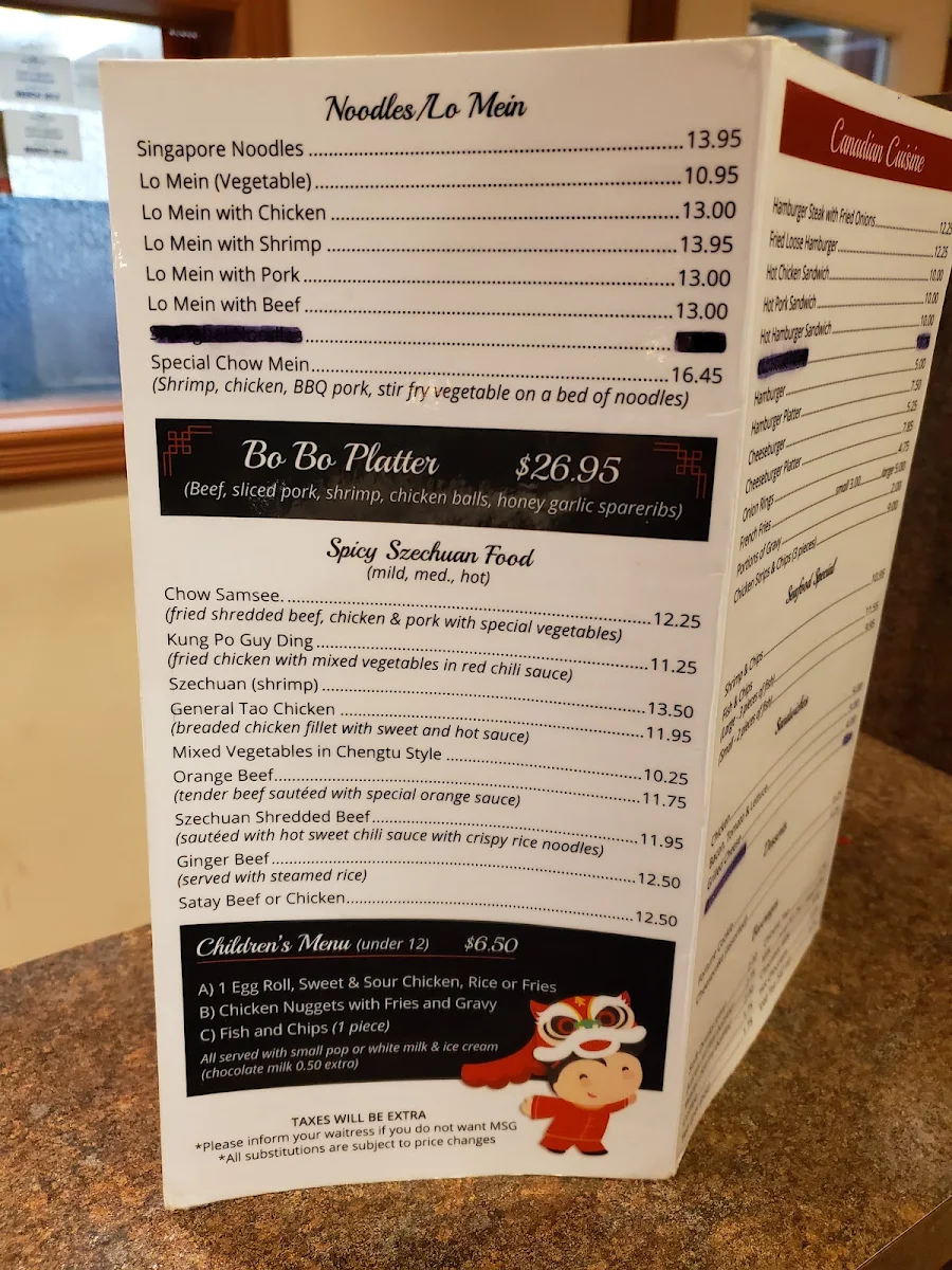 Menu, Ko's Chinese Restaurant
