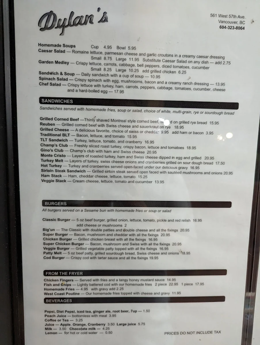 Menu, Dylan's