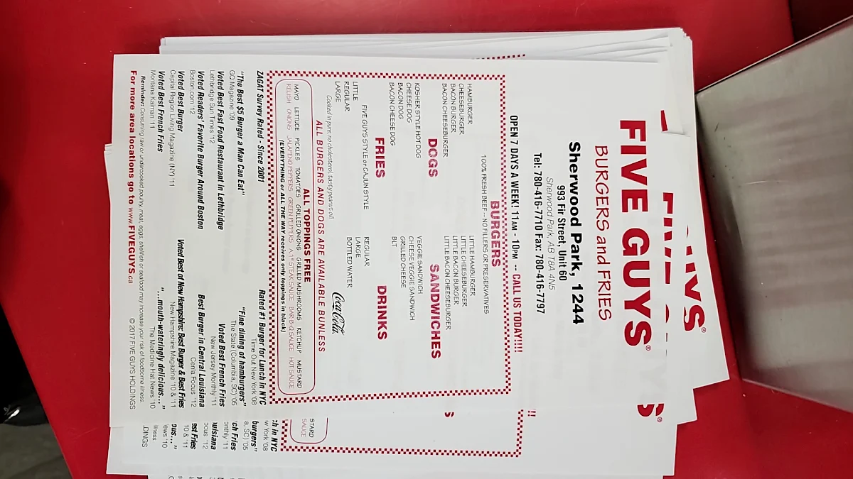 Menu, Five Guys