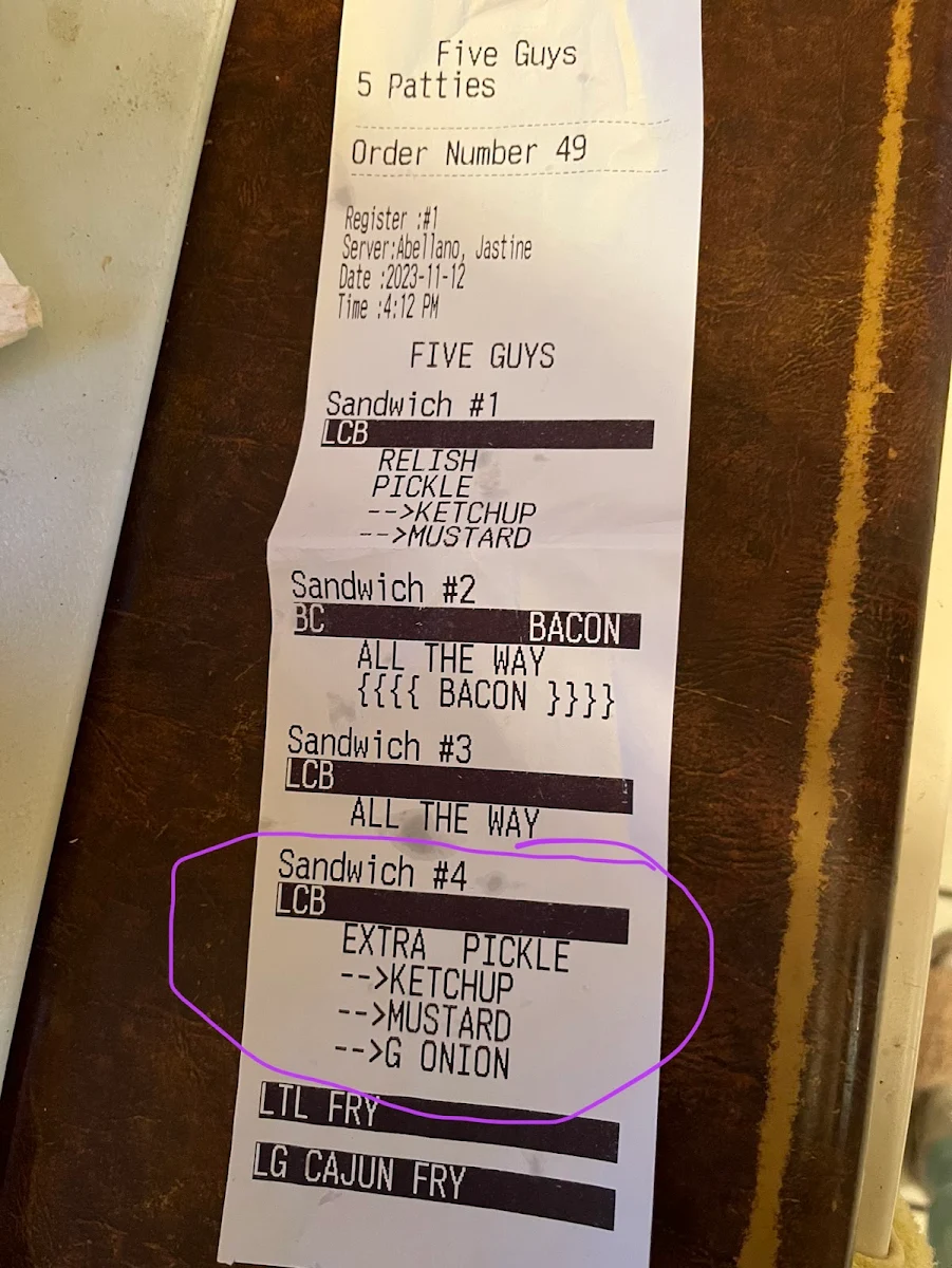 Menu, Five Guys