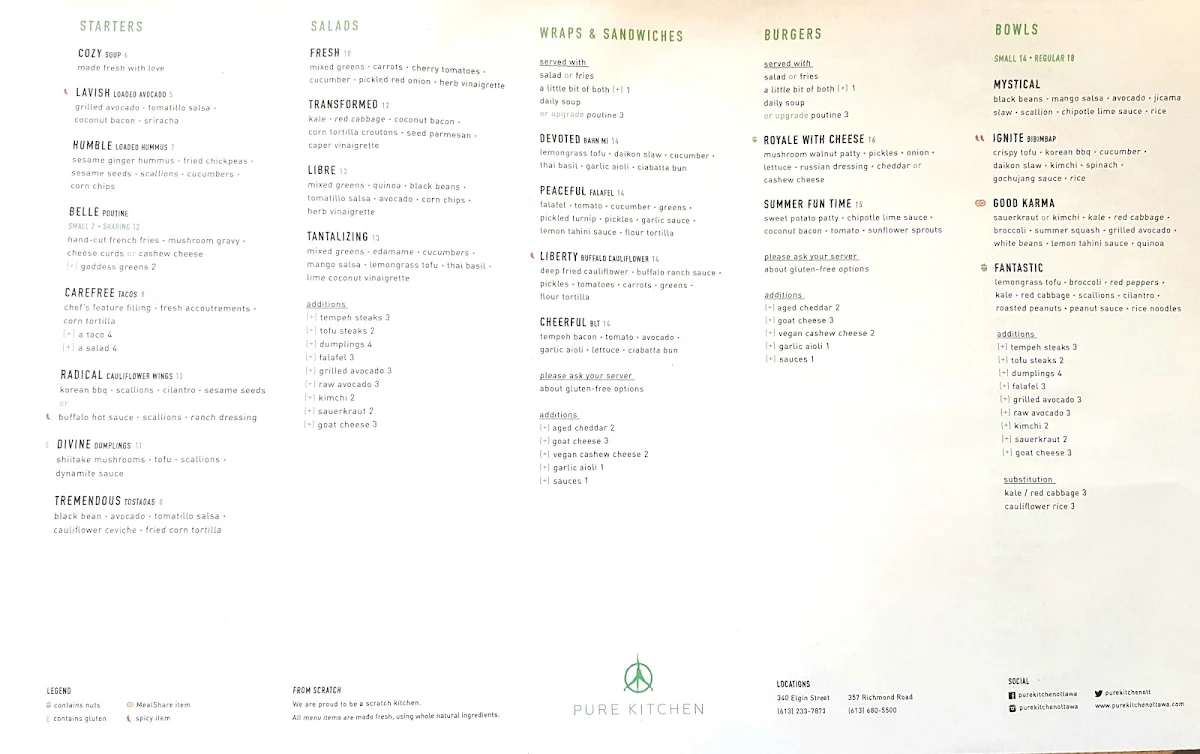 Menu, Pure Kitchen Elgin