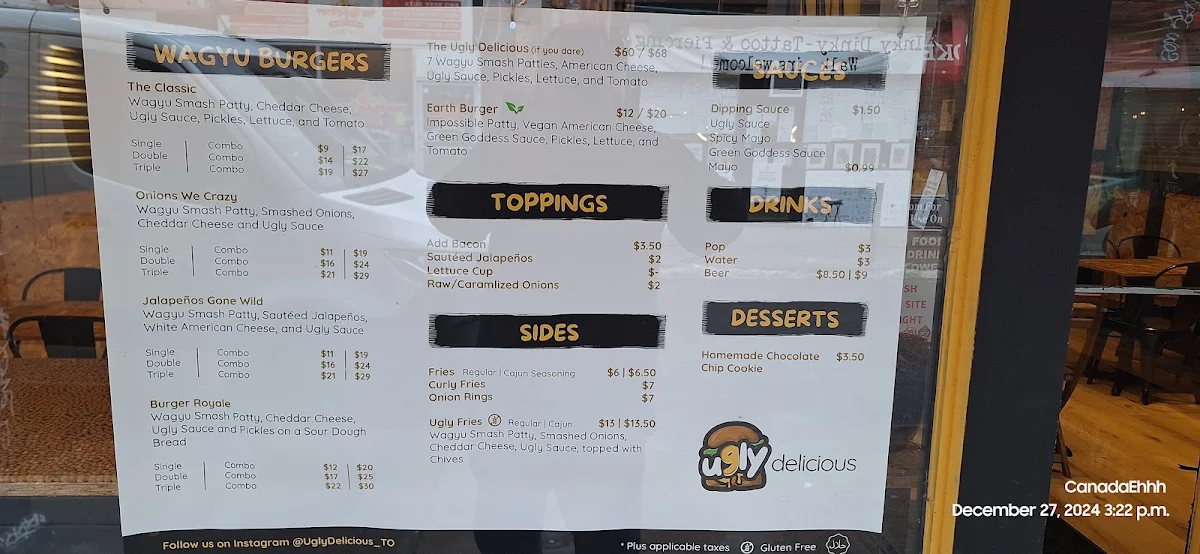 Menu, Ugly Delicious Toronto