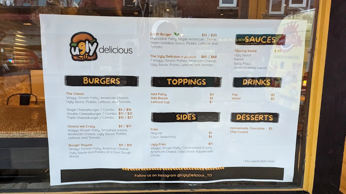 Menu, Ugly Delicious Toronto