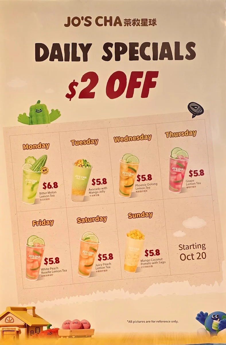 Menu, Jo's Cha 茶救星球 (Commerce Gate)