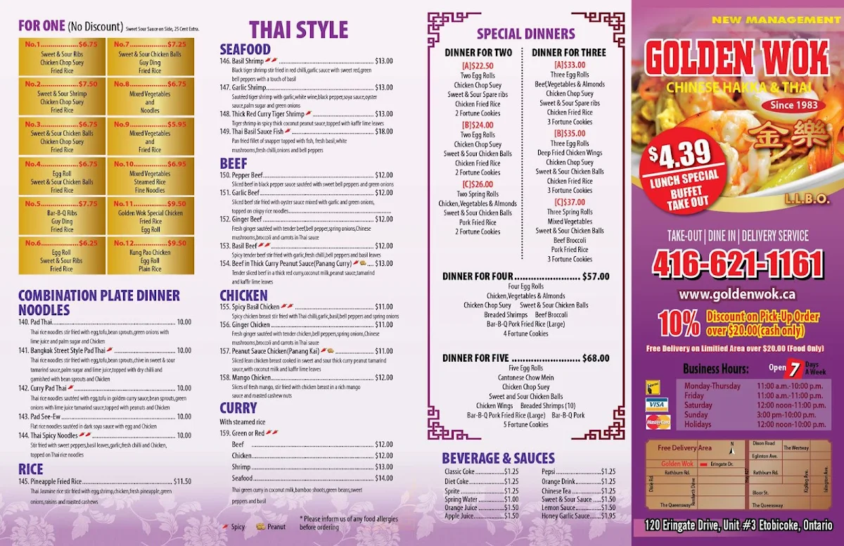 Menu, Golden Wok