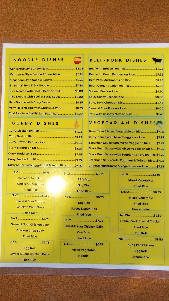 Menu, Golden Wok