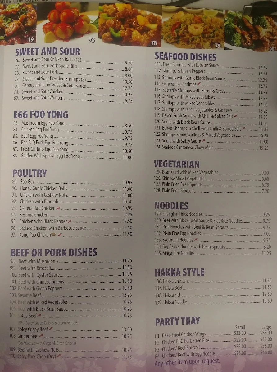 Menu, Golden Wok