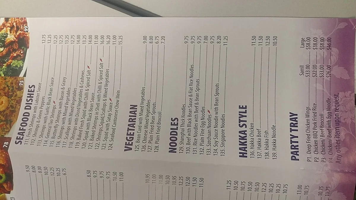 Menu, Golden Wok