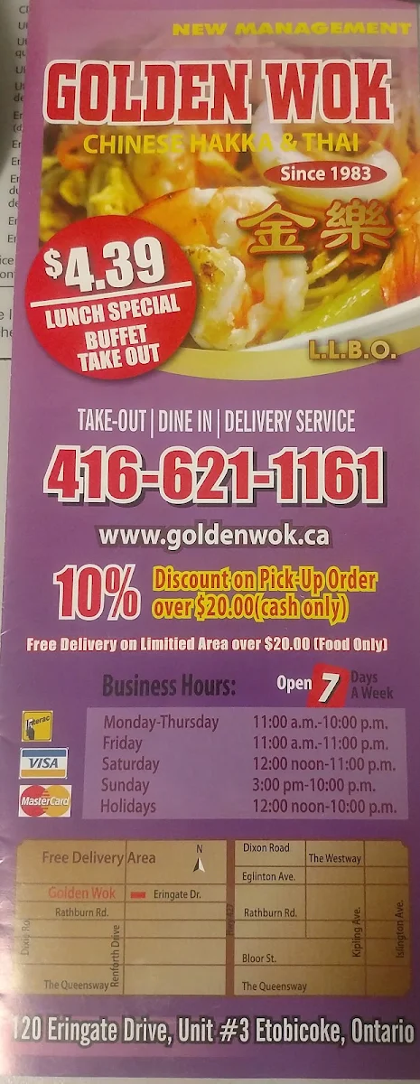 Menu, Golden Wok