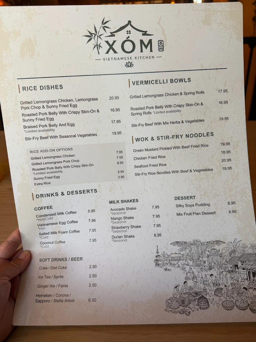 Menu, XOM Vietnamese Kitchen