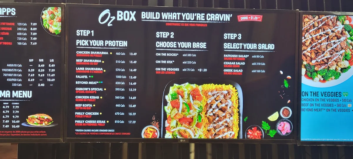 Menu, Osmow's Shawarma