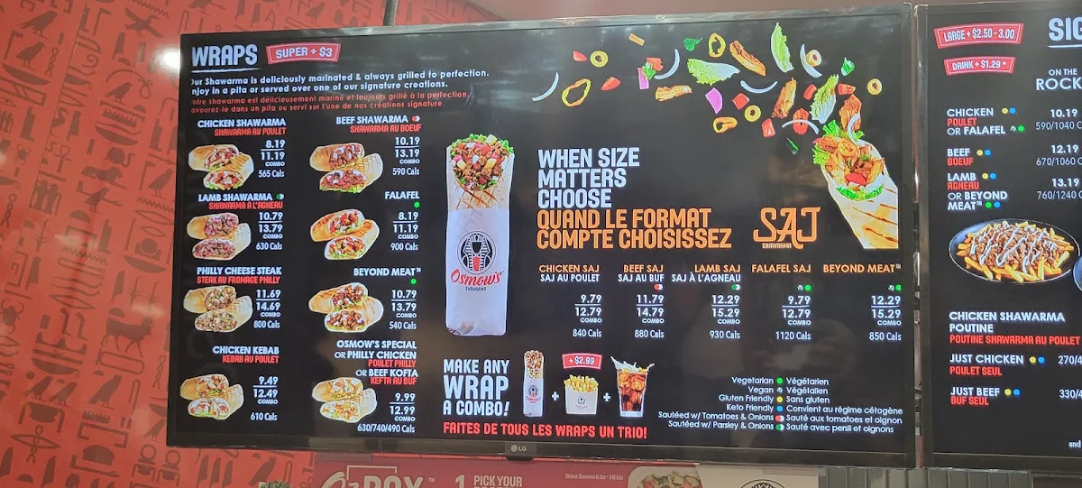 Menu, Osmow's Shawarma