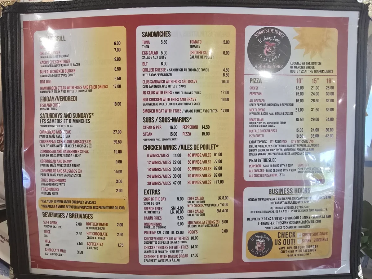 Menu, SunnySide Diner