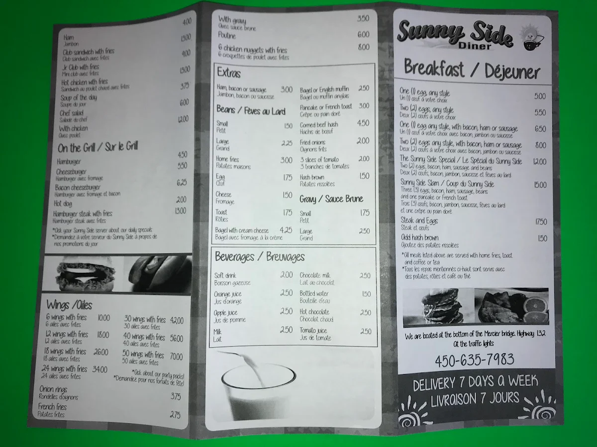 Menu, SunnySide Diner