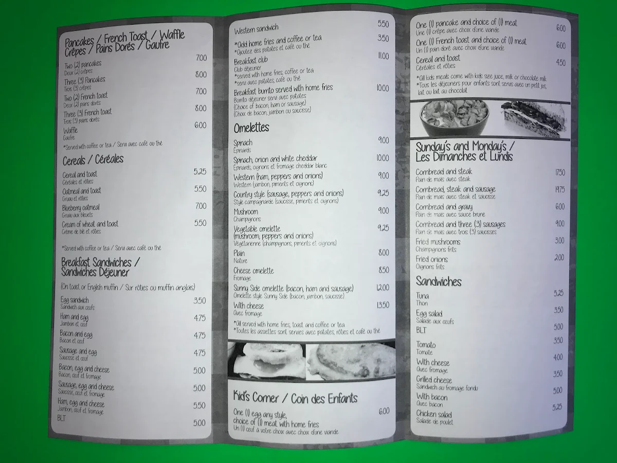 Menu, SunnySide Diner
