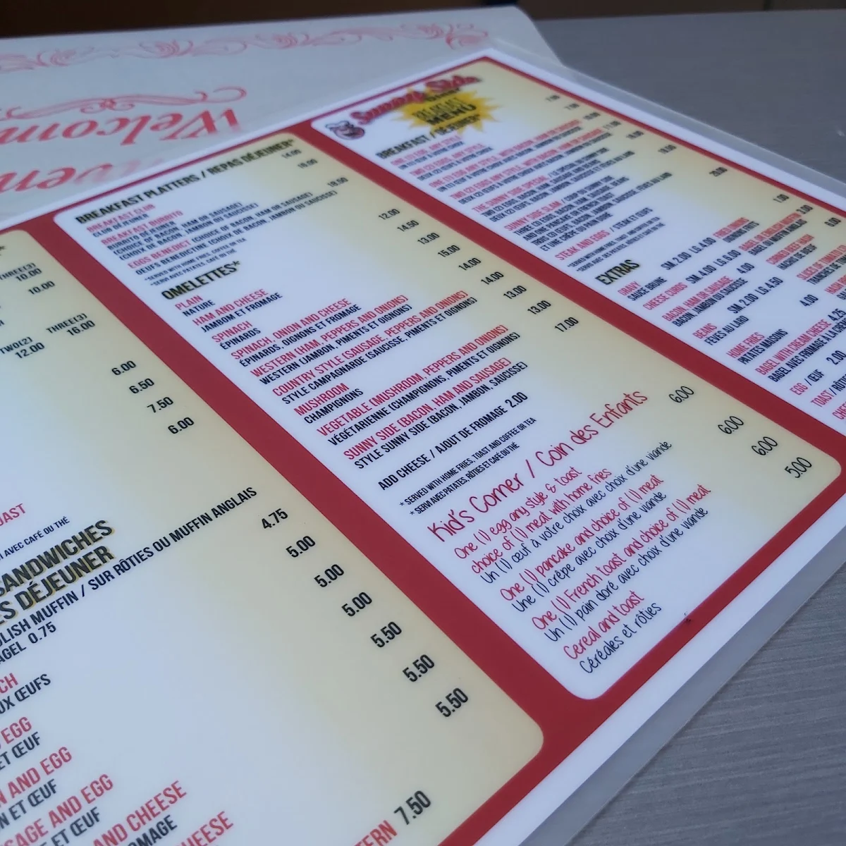 Menu, SunnySide Diner
