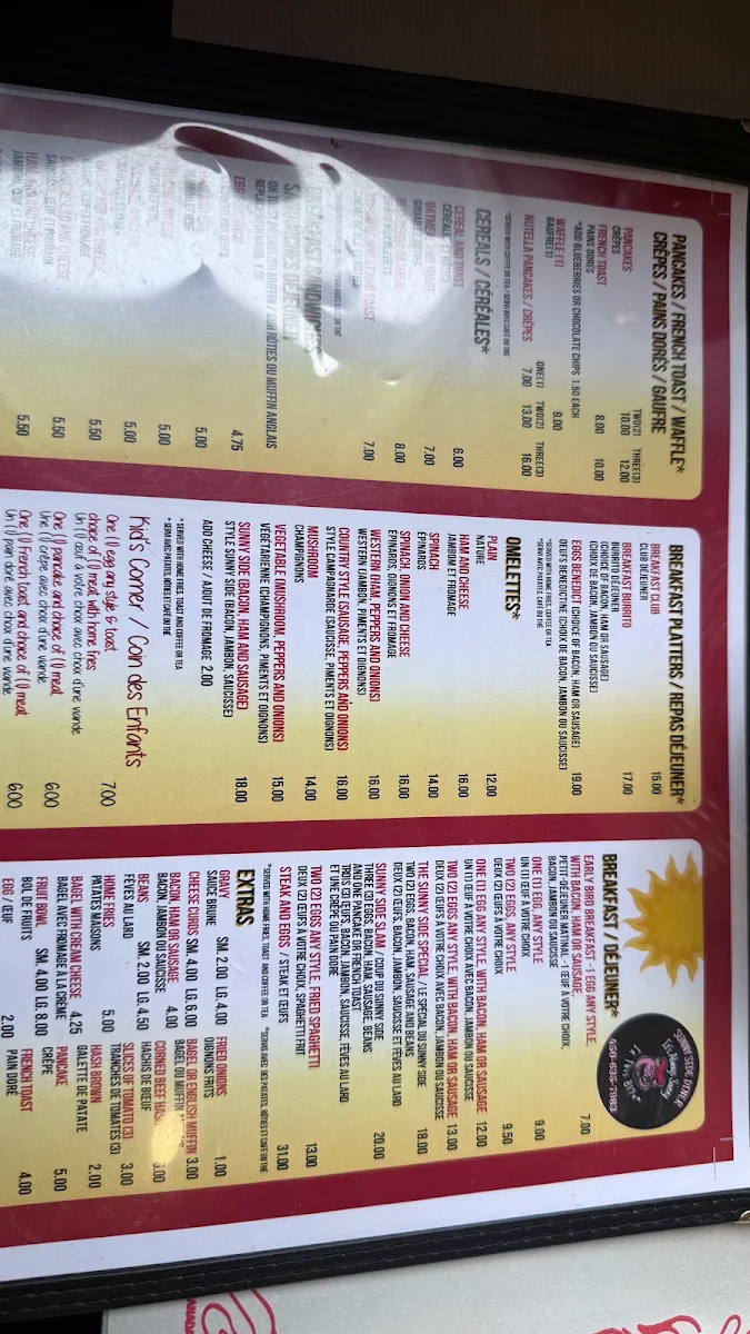 Menu, SunnySide Diner