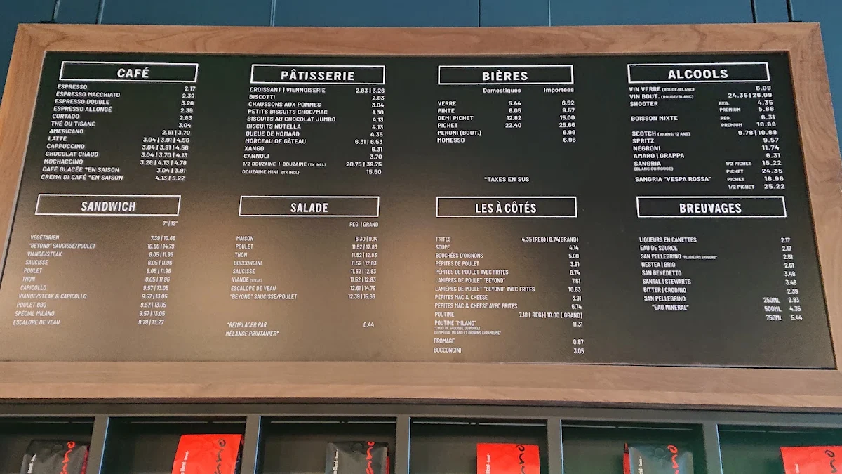 Menu, Cafe Milano West Island