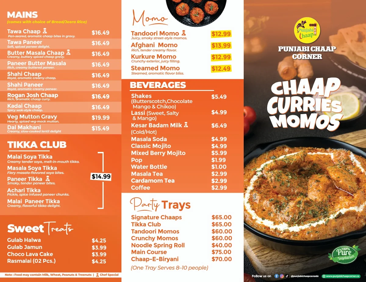 Menu, Punjabi Chaap Scarborough