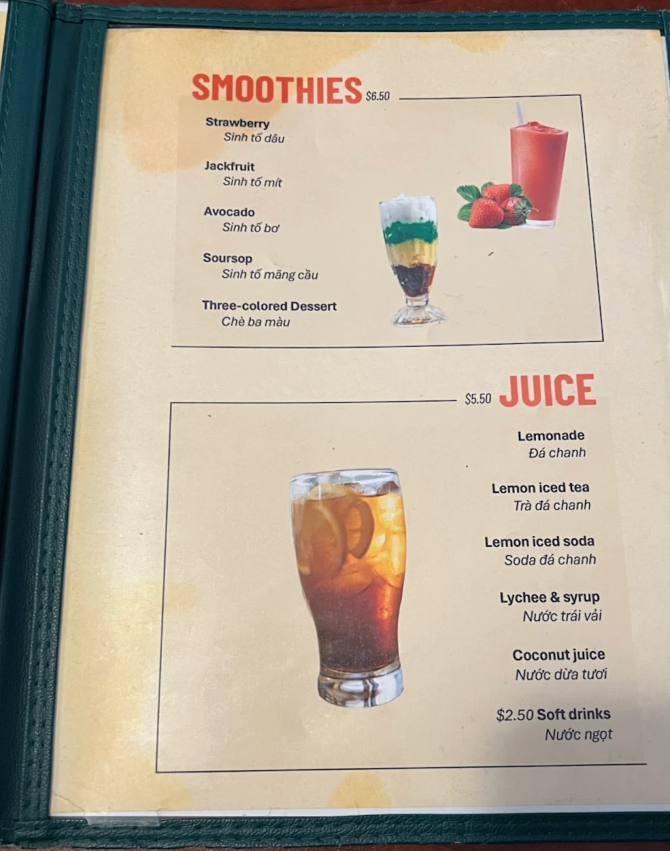 Menu, Pho ACE Restaurant
