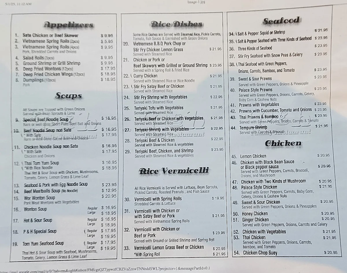 Menu, P & H Family Restaurants