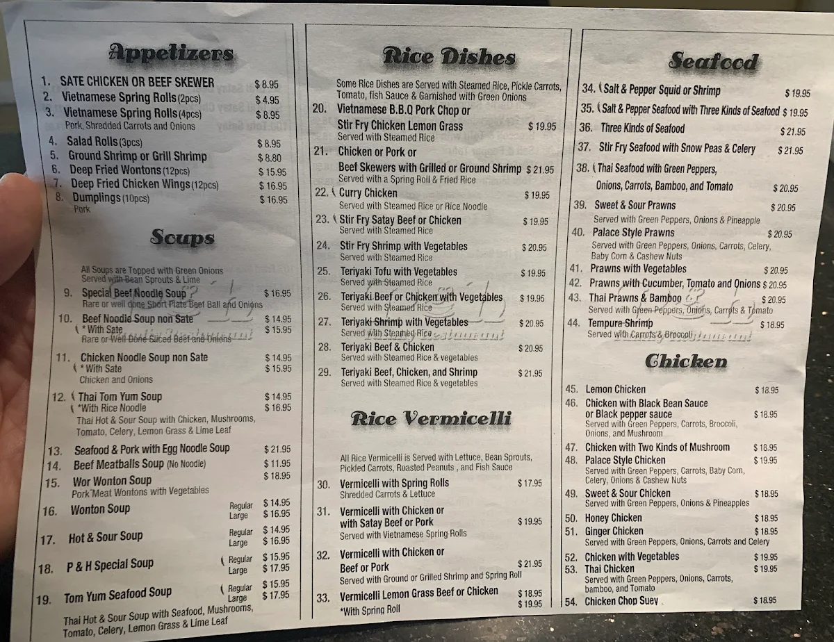 Menu, P & H Family Restaurants