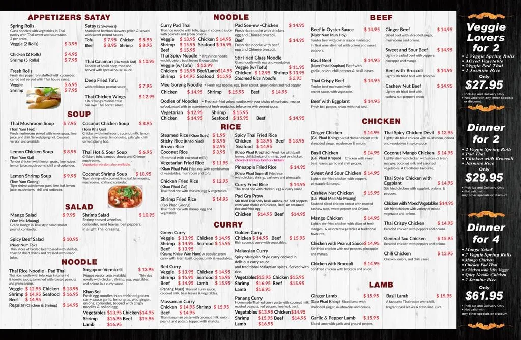 Menu, Thai On Brock