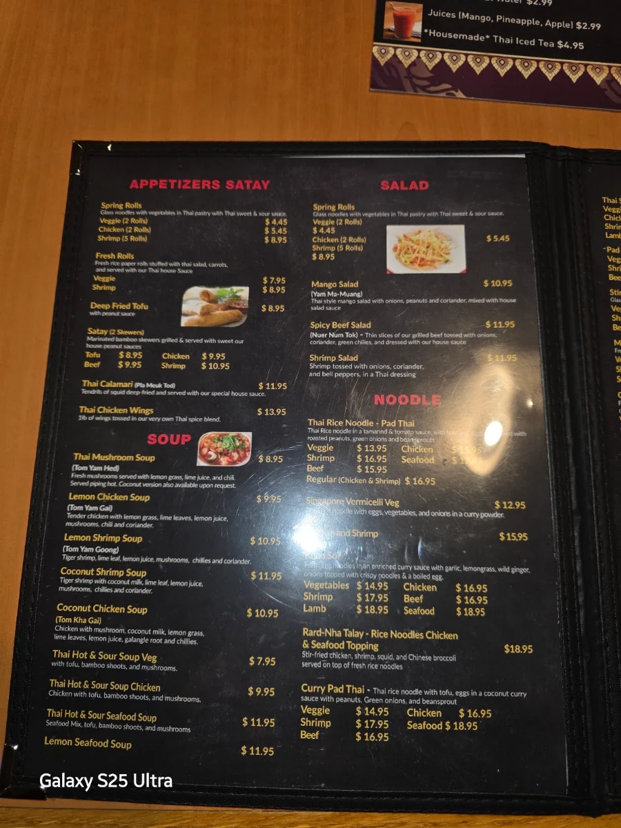 Menu, Thai On Brock