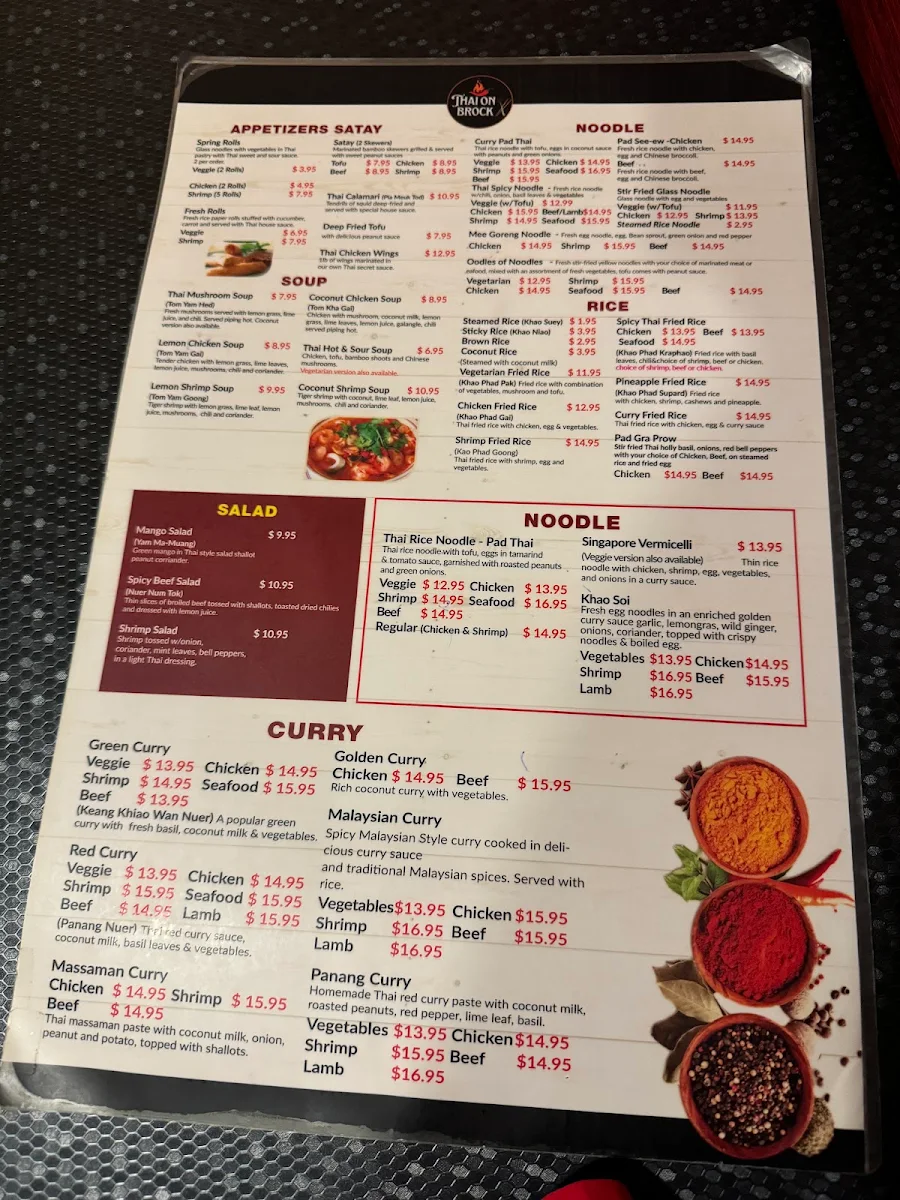 Menu, Thai On Brock
