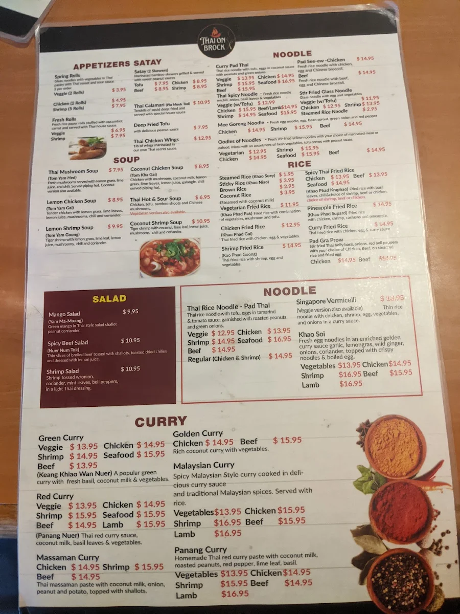 Menu, Thai On Brock