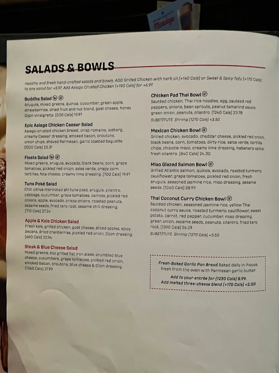 Menu, Jack Astor's Bar & Grill