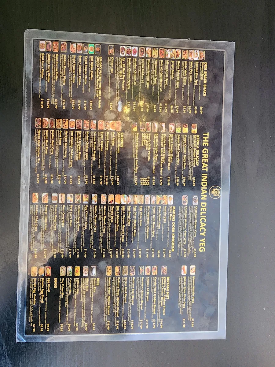 Menu, THE GREAT INDIAN DELICACY YEG AUTHENTIC KERALA SOUTH INDIAN CUISINE.
